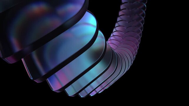 Abstract purple and blue love glass shape 4k seamless loop animation on a black background, 3d render for valentine 
