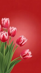 Pink tulips on red background