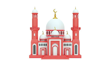 Obraz premium 3D Render of a Pink and White Mosque with Golden Crescent Moon