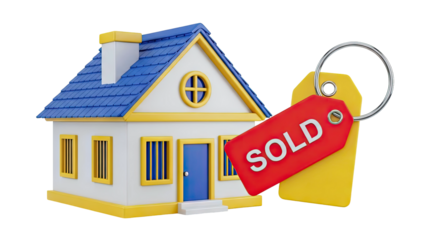3D Render of a Toy House with a "SOLD" Tag