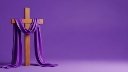 Christian priest wearing a purple liturgical robe symbolizing the Lent season, representing repentance, prayer, and spiritual preparation.