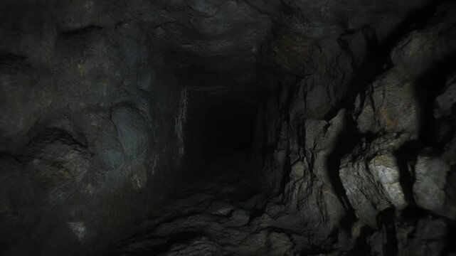 Moving Through a Dark, Rough hewn Underground Tunnel or Mine Shaft