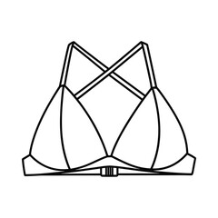 Black and white illustration of bikini top on white background