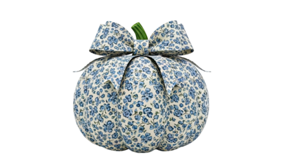 Fabric Pumpkin with Blue Floral Pattern and Bow