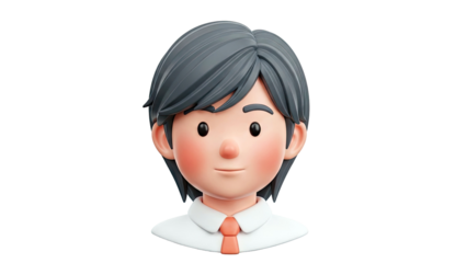 3D Cartoon Avatar of a Person with Grey Hair and Tie