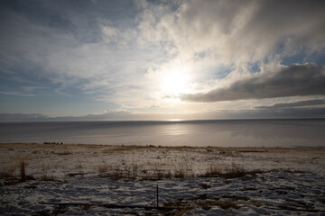 Sayram Lake in Xinjiang, China, frozen over in winter