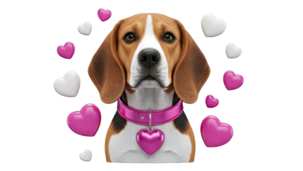 Beagle Dog with Pink Hearts