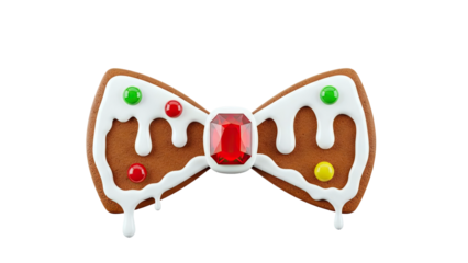 Gingerbread Bowtie Cookie with Red Gem and Sprinkles