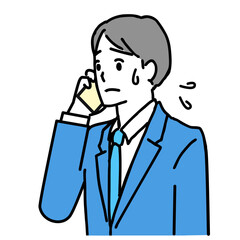 電話で困っているスーツ姿の男性のイラスト