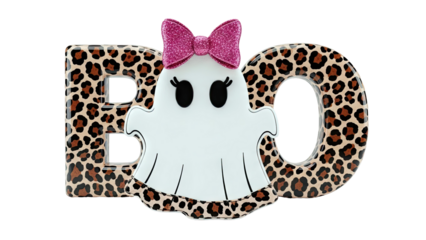 Cute Ghost with "BOO" Letters and Leopard Print