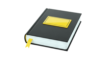 Black book with yellow label and bookmark