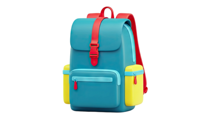 3D Render of a Blue and Yellow Backpack with Red Accents