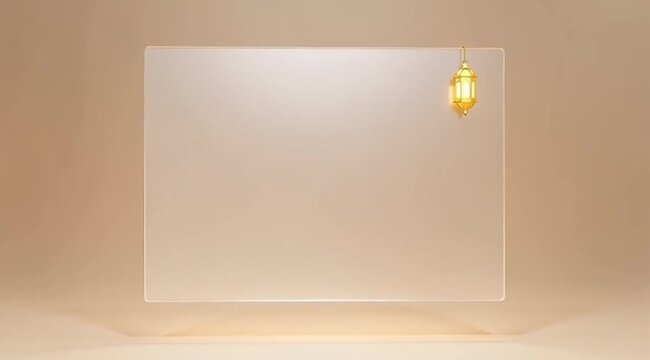 Captivating transparent frame illuminated by a shimmering golden oriental lantern, offering a serene and adaptable backdrop for various spiritual or celebratory designs