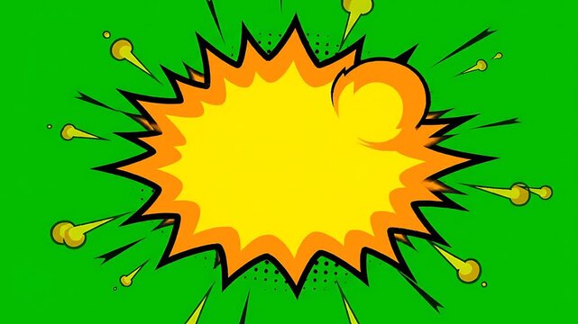 Dynamic Comic Explosion Burst Effect on Green Screen. Pop Art Graphic for Chroma Key Editing & Special Effects.