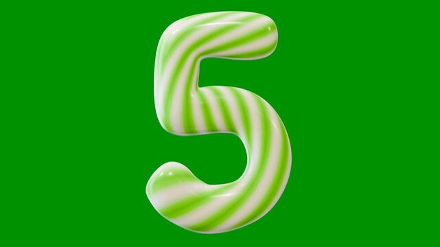 Countdown animation in 10 seconds on green screen. Countdown animation in peppermint candy theme. Suitable for children's learning. Green screen background.