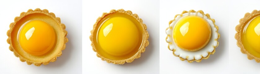 Three golden eggs featuring one with a crown and another with a gold ribbon are isolated as healthy protein ingredients for a fresh chicken egg breakfast meal