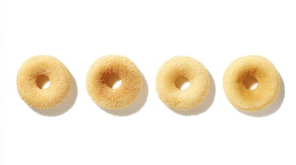 Freshly baked bagels with poppy seeds and two bagels with sesame seeds are delicious round breakfast pastries isolated on a white background for a tasty bakery snack