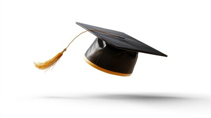 3d illustration of a black academic graduation cap with a tassel and a rolled diploma isolated on a white background as a concept of university student achievement and college degree success