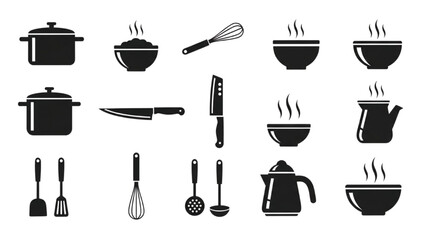 Kitchen Utensil Line Icon Set with Modern Minimalist
