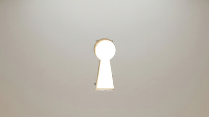 Keyhole with light shining through isolated on white background, symbolizing opportunity, mystery, access, security, and new possibilities.