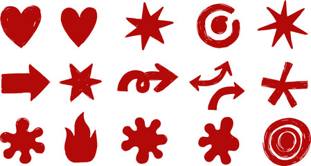 Collection Of Abstract Naive Art Icons And Symbols Hand Painted Doodle Shapes Rough Crayon Texture