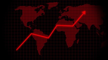 A global business growth concept illustration showing an upward-trending market graph with an arrow over a world map.Represents international trade,global economy, financial growth, market expansion, - Powered by Adobe