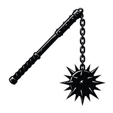 black illustration of a flail with spiked ball on chain