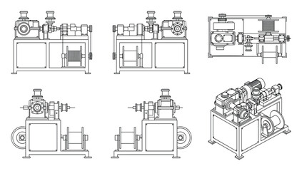 Technical blueprint and vector illustration of engineering equipment.