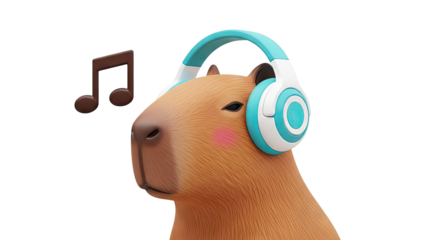 Capybara Wearing Headphones Listening to Music