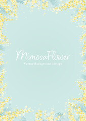 ミモザの花 フレーム背景｜春のやさしい縦長ボタニカルデザイン