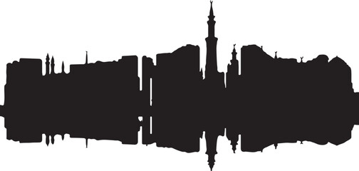 Obraz premium A striking black and white silhouette of a city skyline, capturing the essence of urban architecture and its reflections