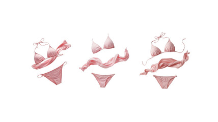Pink lingerie set isolated on white background, representing fashion, femininity, beauty, intimacy, and modern apparel design.