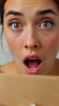 Young woman with wide eyes and open mouth expressing surprise and wonder