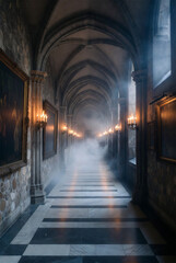 Fototapeta premium medieval castle, european fortress, stone castle, gothic style, medieval architecture, age of knights, kingdom, castle wall, towers and battlements, throne room, medieval mood, antique atmosphere, his