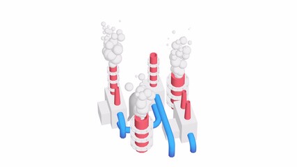 Industrial building factory facility power plant with smoke from chimney 3d render animation available in FullHD and 4K video