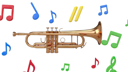 Golden Trumpet with Colorful Musical Notes