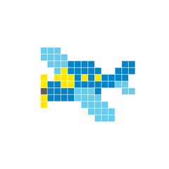 Fototapeta premium A flat pixel design made of geometric square color blocks on a clean icon layout. Pixel art aircraft