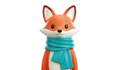 Cute Cartoon Fox Wearing a Teal Scarf