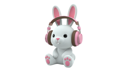 Cute Bunny with Pink Headphones