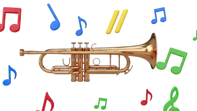 Golden Trumpet with Colorful Musical Notes - Powered by Adobe