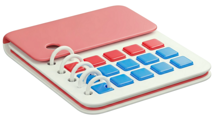 3D Render of a Spiral Bound Notebook with Red and Blue Square Tabs