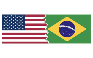 USA brazil conflict concept stock image, USA brazil breakup, usa brazil map break