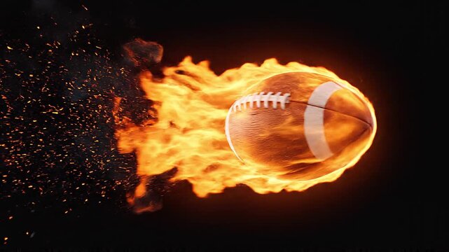 Blazing American Football Flying through Dark Sky Dynamic Sports Concept