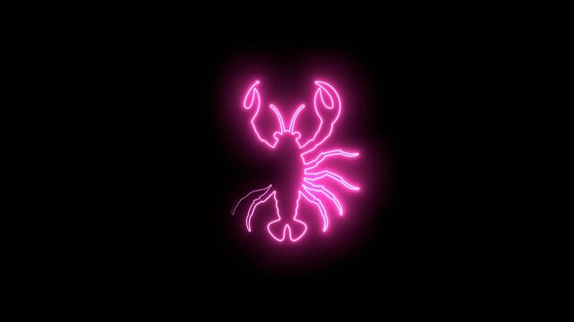 Lobster or crayfish emblem. Seafood shop, signboard, restaurant menu, fish market emblem design. Fresh seafood or shellfish product. Neon glowing.