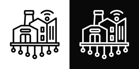 Naklejka premium Smart Factory Icon White And Black Background Style