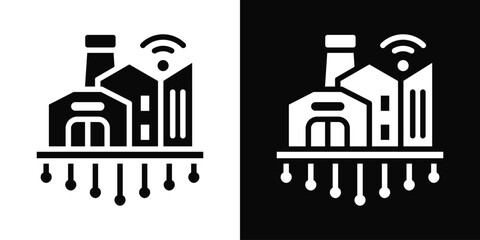 Obraz premium Smart Factory Icon White And Black Background Style