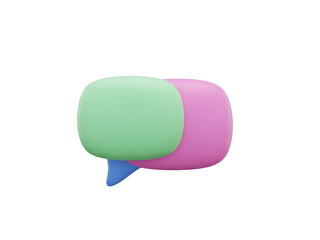 Two overlapping rounded 3D speech bubbles one light green and one magenta with a blue pointer