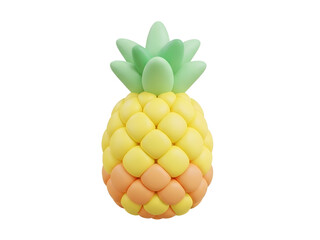 Stylized 3D rendering of a segmented pineapple with green leaves on white