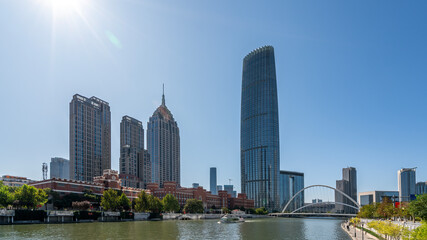 Fototapeta premium Tianjin Cityscape with Modern Skyscrapers and River