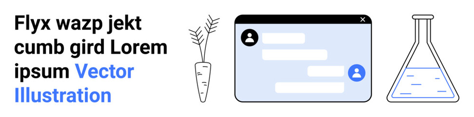 Obraz premium Communication, digital interaction, research, biotechnology, modern user interface, data analysis. Messaging platform with avatars, science flask with liquid minimalist plant. Communication